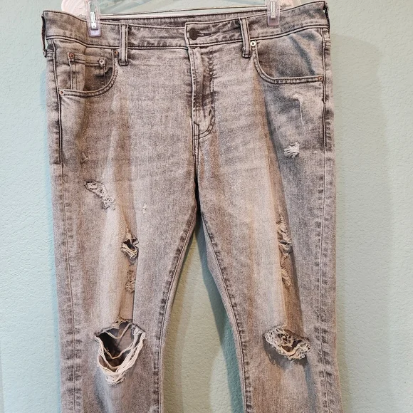 American Eagle 90s Grunge Jeans Mens 38x30 Gray Denim Cotton Stretch Mid Rise - Picture 3 of 8